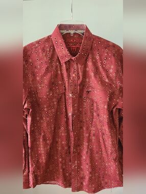 Platini Men Pattern Burgundy Long Sleeve ShirtSZ M